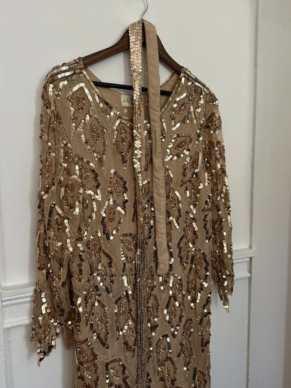 Vintage Gold Sequinned Silk Midi Dress